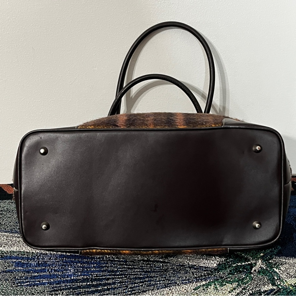 Lord & Taylor Wool Checkered Leather Trim Satchel - Picture 5 of 7